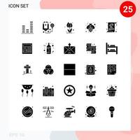 Group of 25 Modern Solid Glyphs Set for equality honey flora fly rose Editable Vector Design Elements