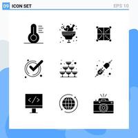 Pictogram Set of 9 Simple Solid Glyphs of glass ok coding good rule Editable Vector Design Elements