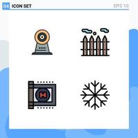 Group of 4 Modern Filledline Flat Colors Set for camera frost hotel healthcare snowflakes Editable Vector Design Elements