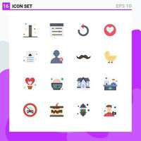 16 User Interface Flat Color Pack of modern Signs and Symbols of shopping favorite user heart repeat Editable Pack of Creative Vector Design Elements