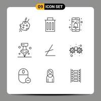 9 Universal Outlines Set for Web and Mobile Applications blockchain pi user marker user Editable Vector Design Elements