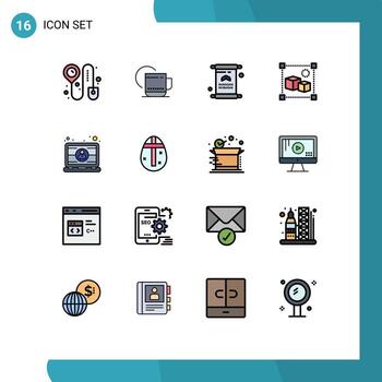 paquete de línea de vector editable de 16 líneas llenas de color plano simple de diseño de procesamiento de invitación de caja de empleado elementos de diseño de vector creativo editable