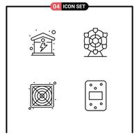 Mobile Interface Line Set of 4 Pictograms of electric supply energy wheel food Editable Vector Design Elements