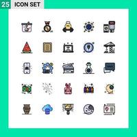 Set of 25 Vector Filled line Flat Colors on Grid for globe international reward global kettlebell Editable Vector Design Elements