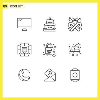 Set of 9 Vector Outlines on Grid for softbox lighting ribbon light stick Editable Vector Design Elements