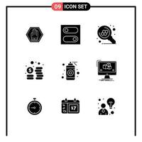 Pictogram Set of 9 Simple Solid Glyphs of idea designer atom money cash Editable Vector Design Elements