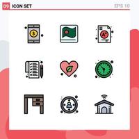 Universal Icon Symbols Group of 9 Modern Filledline Flat Colors of save green a heart paper Editable Vector Design Elements