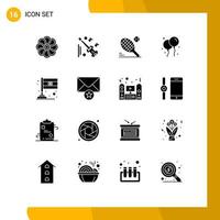 16 Universal Solid Glyphs Set for Web and Mobile Applications india country tennis ireland bloon Editable Vector Design Elements