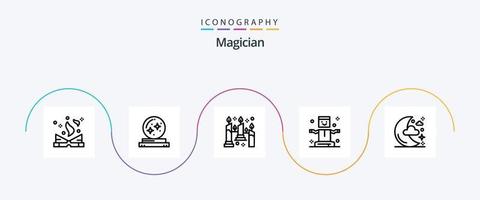 Magician Line 5 Icon Pack Including half. levitation. star. fly. light vector