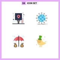 Mobile Interface Flat Icon Set of 4 Pictograms of city worldwide post network insurance Editable Vector Design Elements