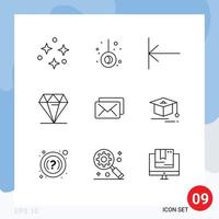 Group of 9 Outlines Signs and Symbols for cap mail home business rich Editable Vector Design Elements