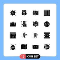 Group of 16 Modern Solid Glyphs Set for working bag file prison criminal Editable Vector Design Elements