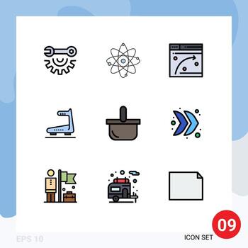 9 colores planos de línea de llenado de vectores temáticos y símbolos editables de la ciencia de la pista de la cesta que aloja elementos de diseño de vectores editables