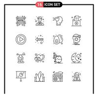 Universal Icon Symbols Group of 16 Modern Outlines of play record protection office file Editable Vector Design Elements