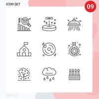 Editable Vector Line Pack of 9 Simple Outlines of multimedia cd park disk school Editable Vector Design Elements