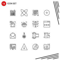 Group of 16 Outlines Signs and Symbols for tv break hot web cup add Editable Vector Design Elements