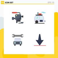 Set of 4 Vector Flat Icons on Grid for camera car film camera tourism service Editable Vector Design Elements