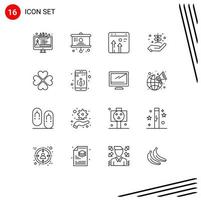 16 User Interface Outline Pack of modern Signs and Symbols of nature garden arrow farming growth Editable Vector Design Elements