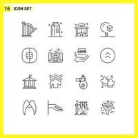 Outline Pack of 16 Universal Symbols of school knowledge meal education bus Editable Vector Design Elements