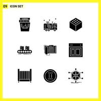 Modern Set of 9 Solid Glyphs and symbols such as business line fireman factory box Editable Vector Design Elements