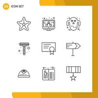 Set of 9 Vector Outlines on Grid for direction diploma ghoul certificate shaver Editable Vector Design Elements