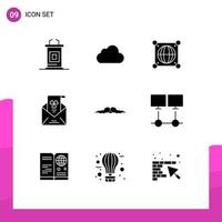 9 User Interface Solid Glyph Pack of modern Signs and Symbols of moustache greeting globe envelope e Editable Vector Design Elements