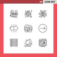 Group of 9 Outlines Signs and Symbols for old pills communication medical internet of things Editable Vector Design Elements