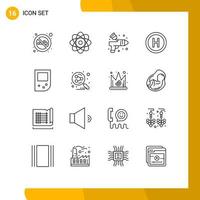 Pack of 16 Modern Outlines Signs and Symbols for Web Print Media such as share gameboy paint device board Editable Vector Design Elements