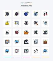 paquete de iconos rellenos de 25 líneas de seguridad web creativa, como ataque. abajo. global. cibernético seguridad vector