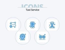 servicio de taxi icono azul paquete 5 diseño de iconos. Taxi. auto. conducir. aplicación movil. reservar taxi vector