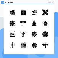 User Interface Pack of 16 Basic Solid Glyphs of setting world internet connectivity nature flower Editable Vector Design Elements