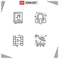 Pictogram Set of 4 Simple Filledline Flat Colors of album video music headphone film Editable Vector Design Elements