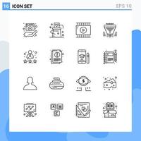 Stock Vector Icon Pack of 16 Line Signs and Symbols for dollar data magician filter video app Editable Vector Design Elements