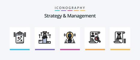 la línea de estrategia y gestión llenó el paquete de 5 íconos, incluido el fuerte. estrategia. herramienta. línea. grafico. diseño de iconos creativos vector