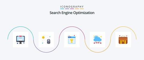 paquete de iconos seo flat 5 que incluye . caso. calidad de la página breve. red vector