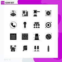 Pack of 16 Modern Solid Glyphs Signs and Symbols for Web Print Media such as call target money profit tools Editable Vector Design Elements