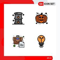 Filledline Flat Color Pack of 4 Universal Symbols of energy bag oil halloween business Editable Vector Design Elements