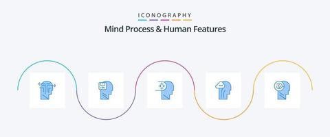 Mind Process And Human Features Blue 5 Icon Pack Including head. mind. male. brain. head vector