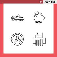 Set of 4 Vector Filledline Flat Colors on Grid for hill mutation mountain rain zombie Editable Vector Design Elements