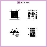 Pack of 4 creative Solid Glyphs of crop mountains tool candles outdoor Editable Vector Design Elements