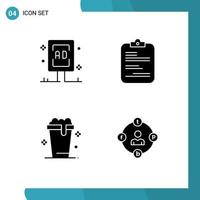 4 Universal Solid Glyphs Set for Web and Mobile Applications advertising document campaign medical soup Editable Vector Design Elements