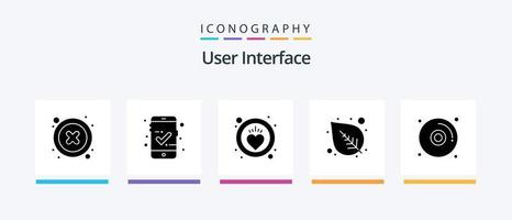 paquete de iconos de glifo 5 de interfaz de usuario que incluye . DVD. corazón. disco. planta. diseño de iconos creativos vector