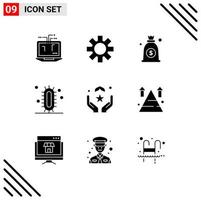 Set of 9 Vector Solid Glyphs on Grid for muslim pray money study learn Editable Vector Design Elements