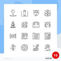 Modern Set of 16 Outlines and symbols such as efficiency shuttle arrow ship launch Editable Vector Design Elements