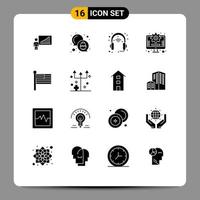 Set of 16 Commercial Solid Glyphs pack for flag management egg business headphone Editable Vector Design Elements