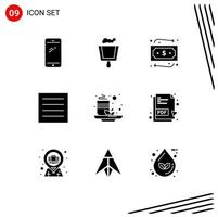 Pictogram Set of 9 Simple Solid Glyphs of tea cup money laundry clothing Editable Vector Design Elements