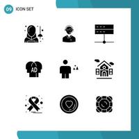 9 Thematic Vector Solid Glyphs and Editable Symbols of elementary server customer devices admin Editable Vector Design Elements