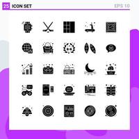 Set of 25 Modern UI Icons Symbols Signs for world microchip grid cpu sports Editable Vector Design Elements