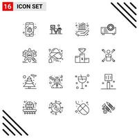 Pictogram Set of 16 Simple Outlines of seo projector room presentation hand Editable Vector Design Elements