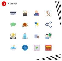 Set of 16 Vector Flat Colors on Grid for massege chat soup ironing tools ironing board Editable Pack of Creative Vector Design Elements